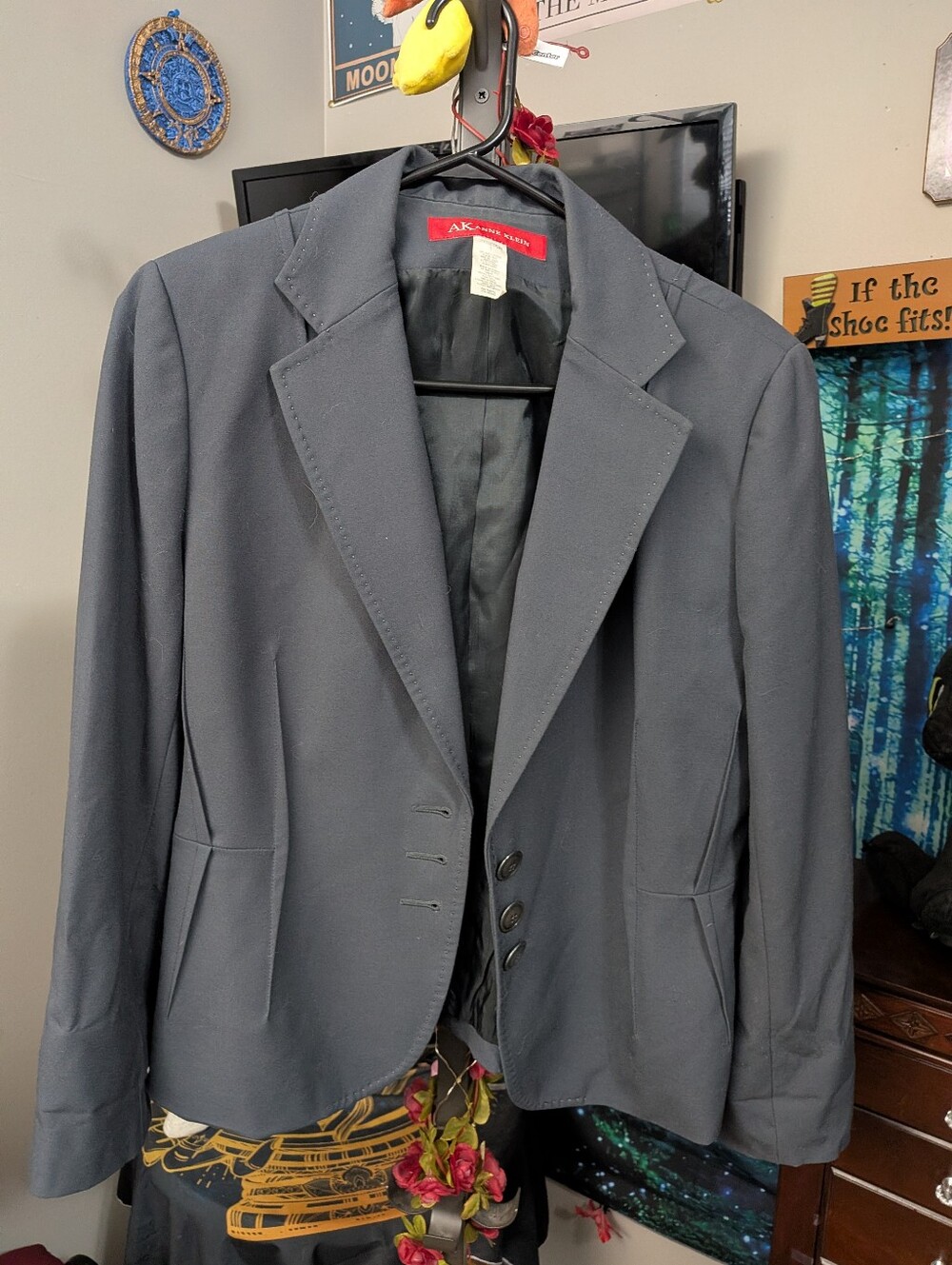 Anne Klein Slate Gray Women's Blazer with Notch Lapel, Size 8